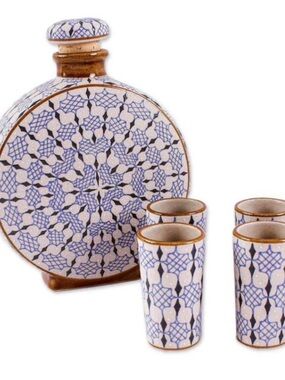 Blue and White Decorative Ceramic Liquor Decanter Set
